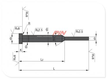 Auswerferstifte mit zyl. Kopf nitriert schwarz Form C DIN ISO 8694 C Auswerferstifte mit zyl. Kopf nitriert schwarz Form C DIN ISO 8694 C
