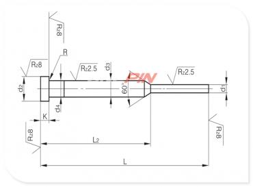 Hardened ejector pins form C DIN ISO 8694 CH Hardened ejector pins form C DIN ISO 8694 CH